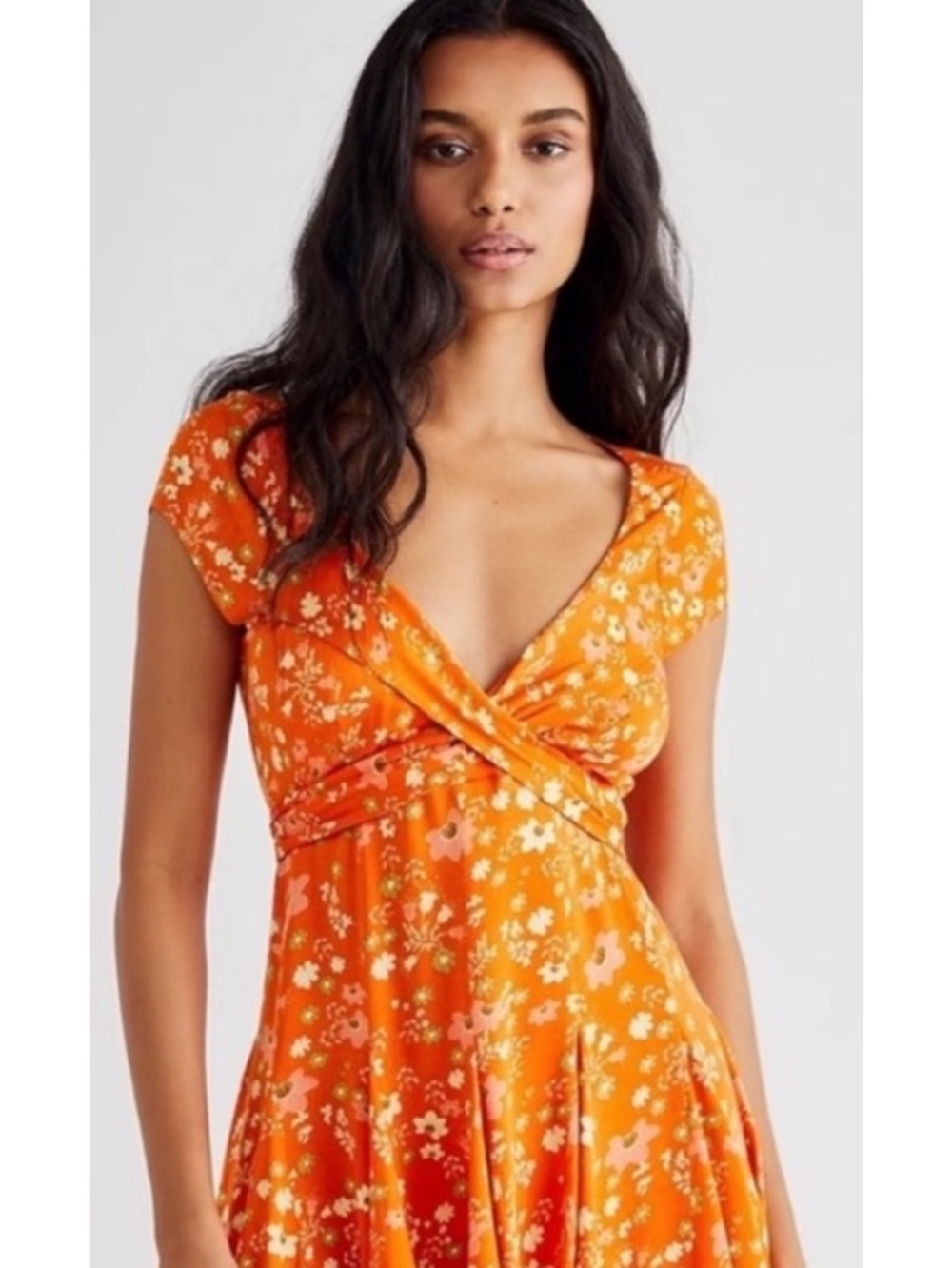 HR) Free people 🌻Floral Tie-Front Orange Sundress